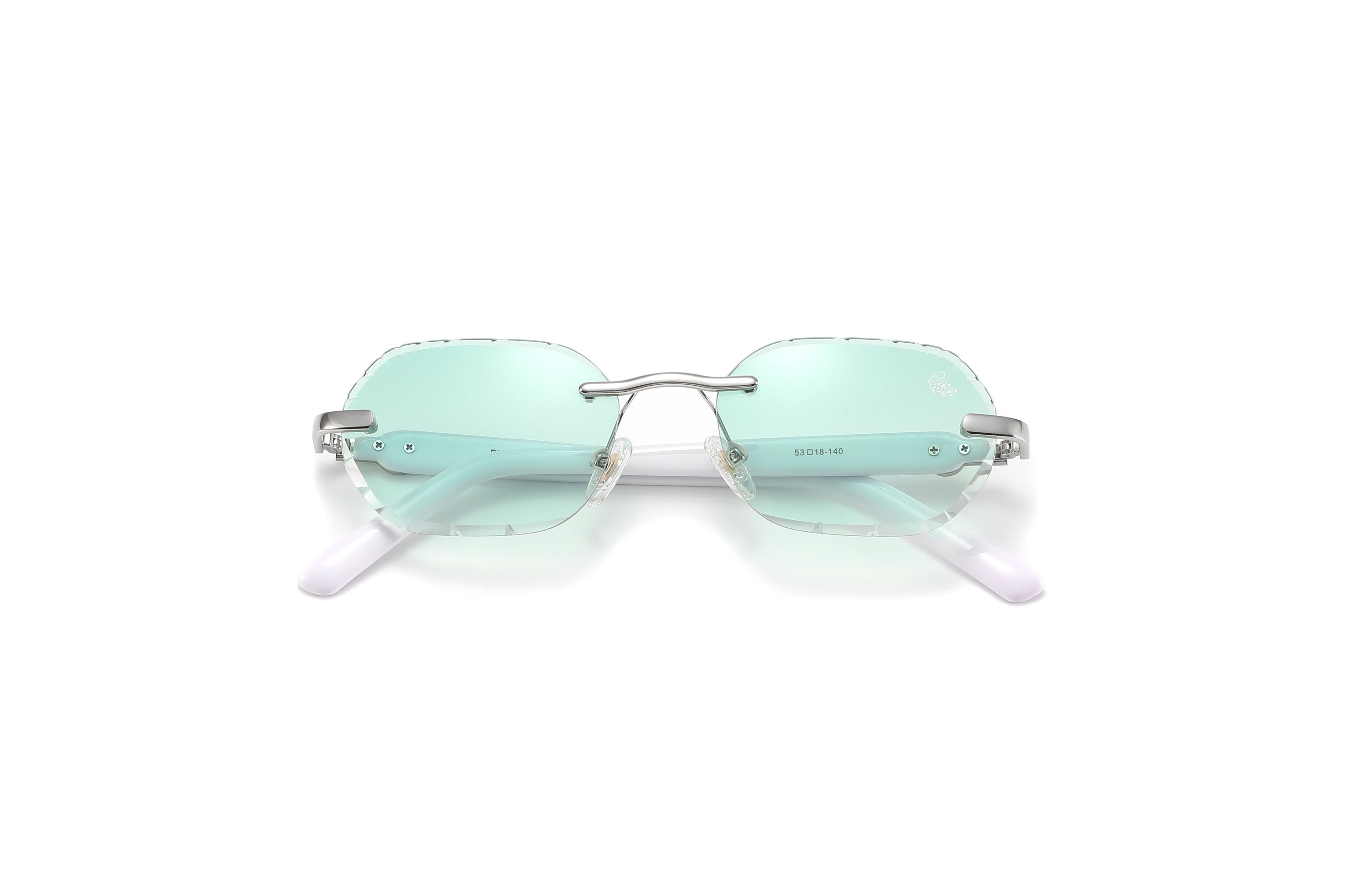 Willow Rimless — Green Silver | White | Diamond-Cut Lenses