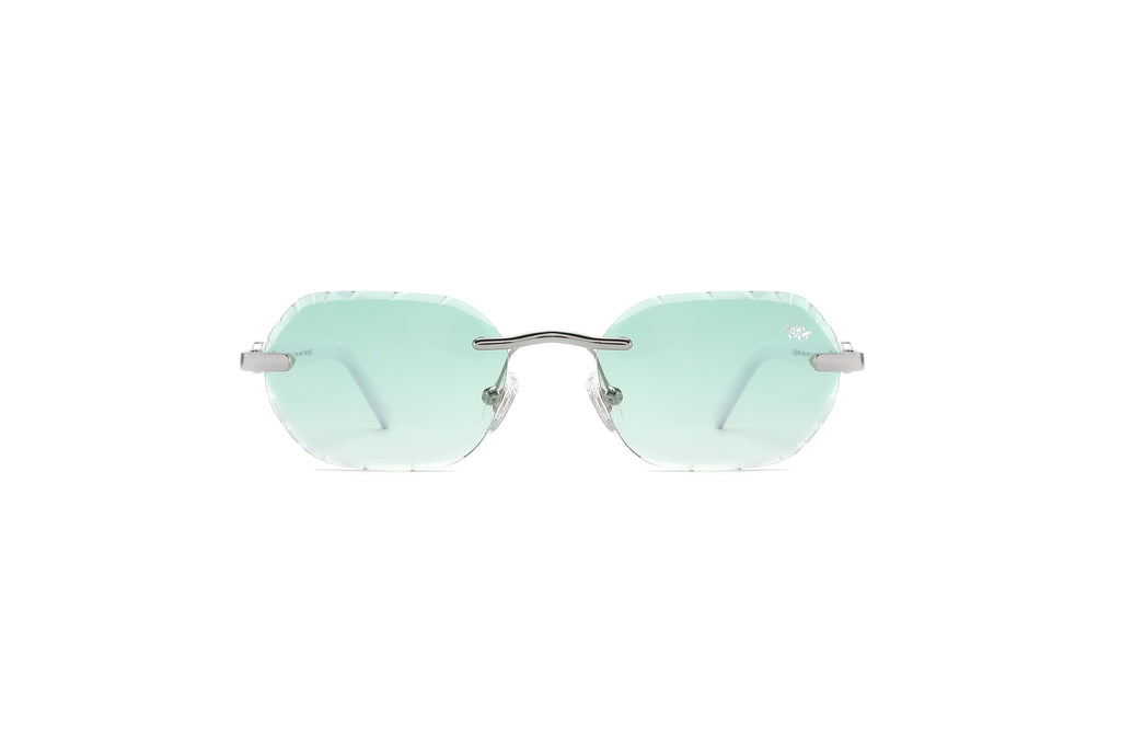 Willow Rimless — Green Silver | White | Diamond-Cut Lenses