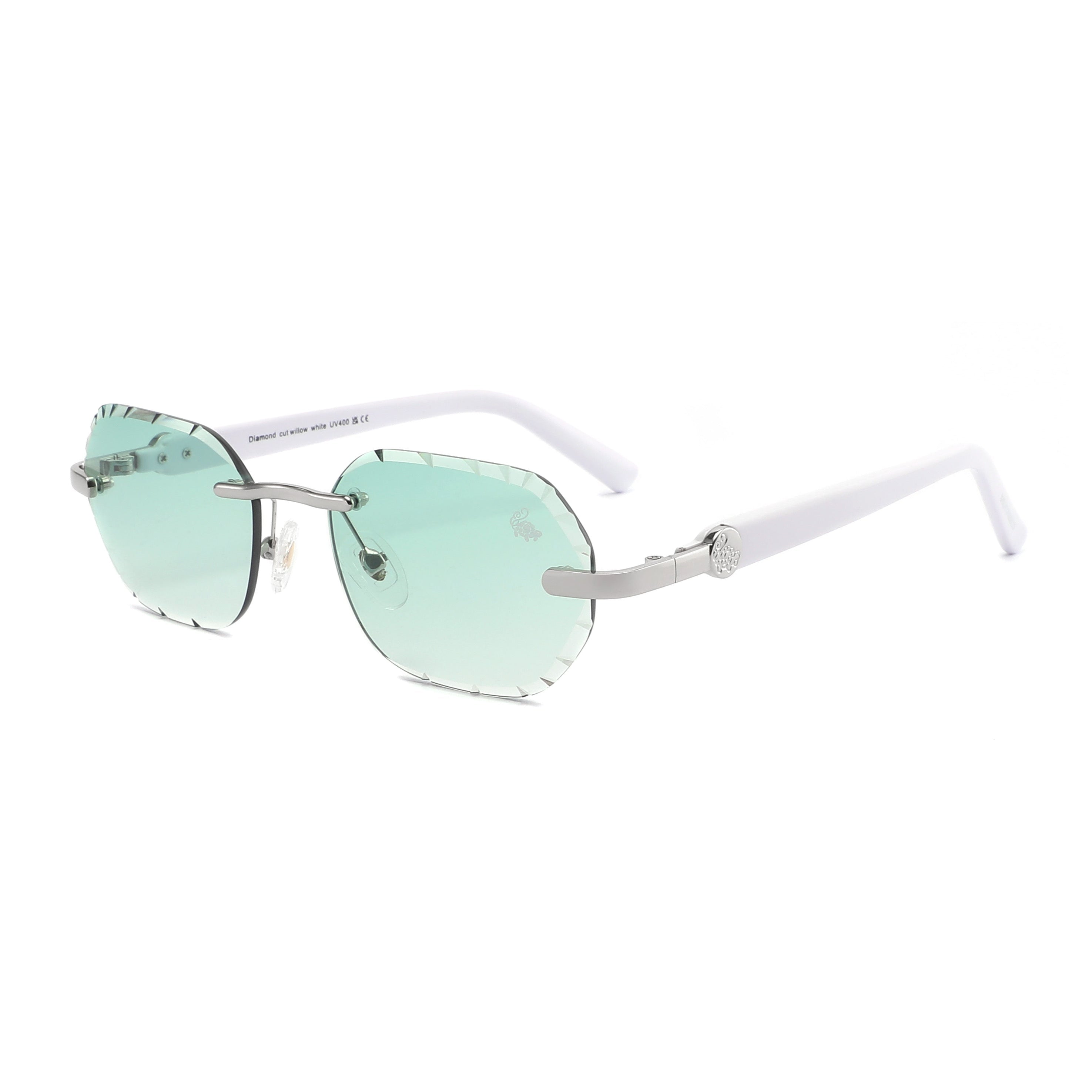 Willow Rimless — Green Silver | White | Diamond-Cut Lenses