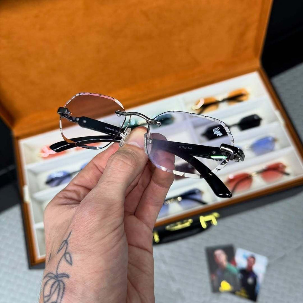 Willow Rimless — Ice Silver | Black | Diamond-Cut Lenses - Belvoi&co Morocco